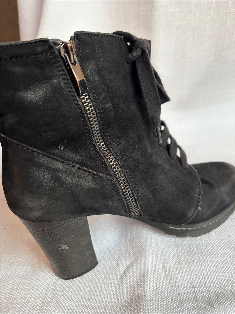 Suede Lace-Up Ankle Boots with Side Zip - Black -GB2sku - Picture 5 of 8